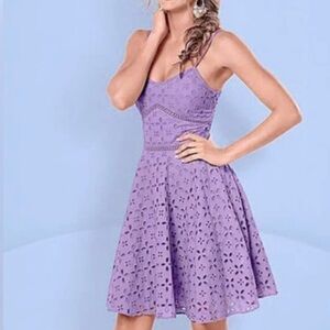 Venus Purple Eyelet Smocked Knee Length Tank Summer Dress Size 00
